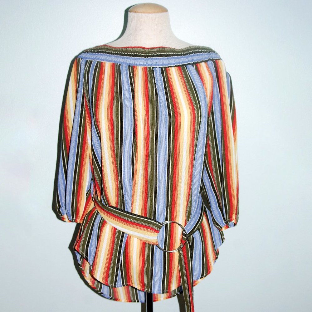 Rue21 - Off-the-shoulder striped & belted top SZ L